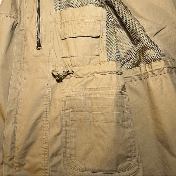 LL Bean Khaki Cargo Utility Jacket / Coat with Hood - Picture 6 of 8